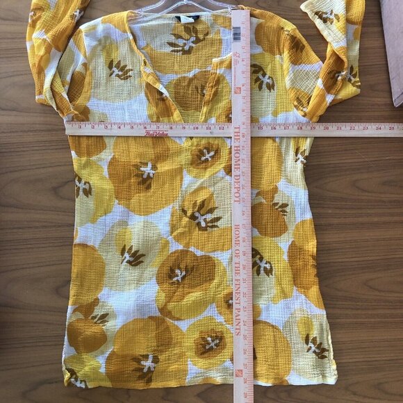 J Crew Yellow Floral Gauze Tunic Cover Up Medium Yellow Beach Resortwear - Picture 4 of 7